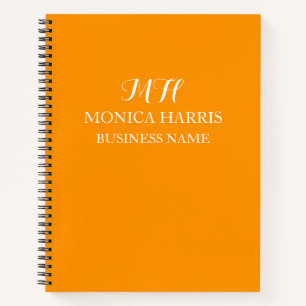 Professional Orange Monogram Initial Business Notebook