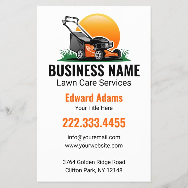 Professional Orange Mower Lawn Care Flyer (Front)