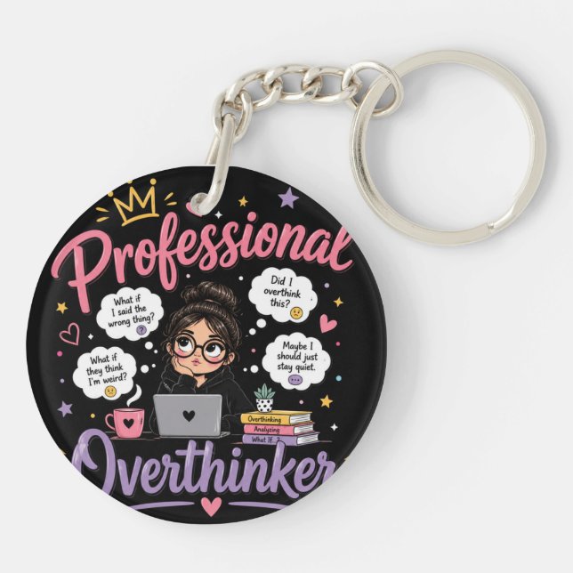 Professional overthinker funny quote black  key ring (Back)