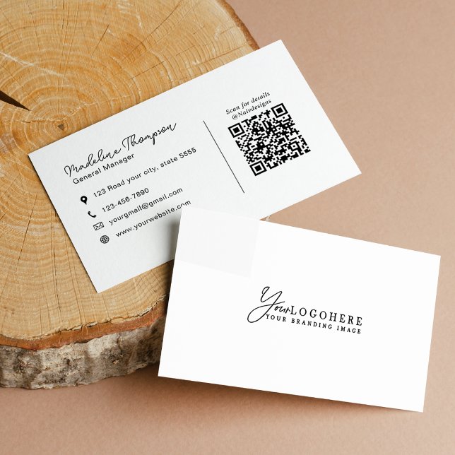 Professional Own Logo Script Name QR Code Business Card (Creator Uploaded)