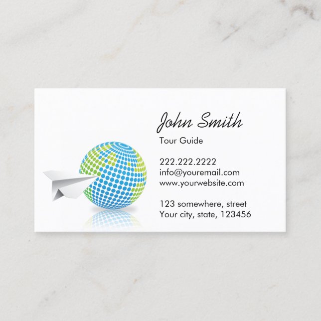 Professional Paper Plane & Globe Business Card (Front)