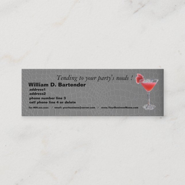 Professional Party Planner on Grey Alligator Mini Business Card (Front)