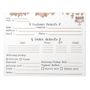 Professional Pastry Cupcake Bakery Order Form   Notepad