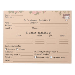 Professional Pastry Cupcake Bakery Order Form Notepad