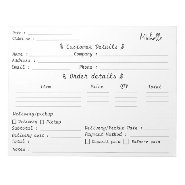Professional Pastry Cupcake Bakery Order Form  Notepad (Front)