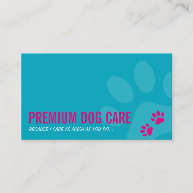 PROFESSIONAL PAW PRINTS pet care pink turquoise Business Card (Front)