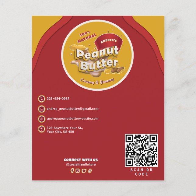 Professional Peanut Butter Logo & QR Code Red  Flyer (Front)