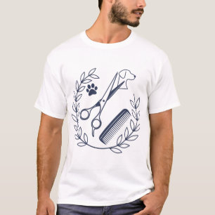 Professional Pet Groomer Logo Style - Scissors and T-Shirt