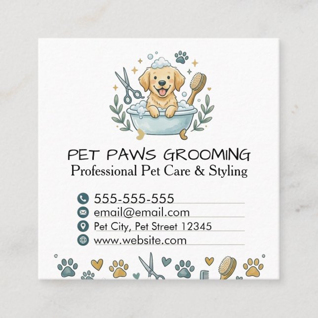 Professional Pet Groomer Square Business Card  (Front)