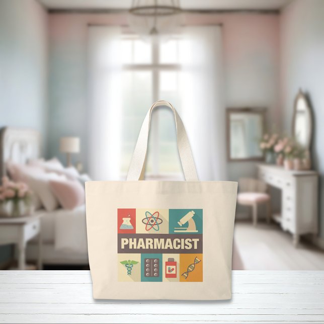 Professional Pharmacist Iconic Designed Large Tote Bag (Creator Uploaded)