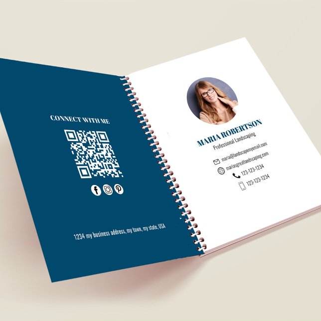 Professional Photo Business QR Code Blue Notebook (Businesses add your photo or logo simple minimalist notebook.)