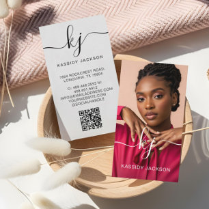 Professional Photo Elegant Script Monogram QR Code Business Card