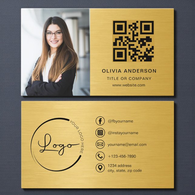 Professional Photo Gold QR Code Social Media Business Card (Creator Uploaded)