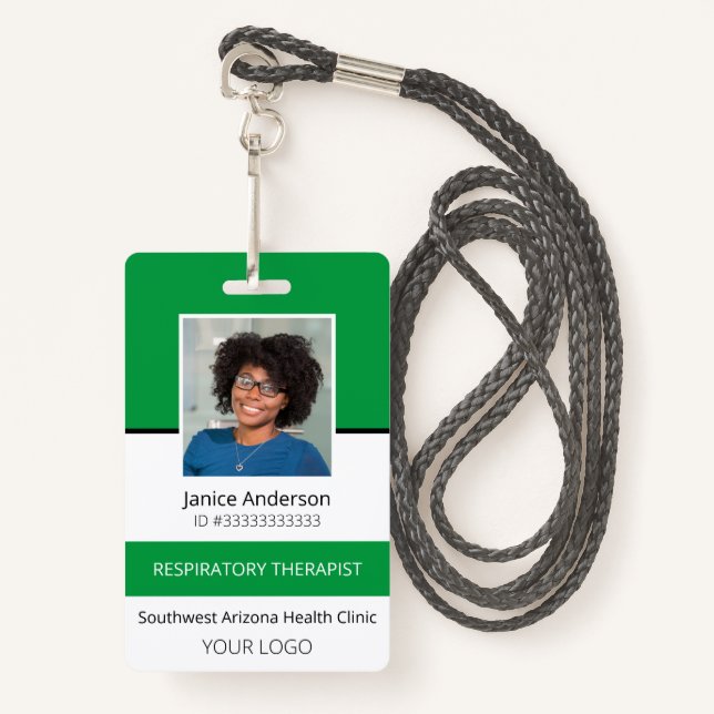 Professional Photo Green Employee ID Badge (Front with Lanyard)