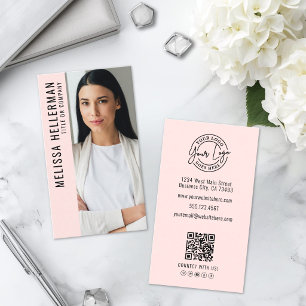 Professional Photo Logo Vertical Pink Business Card