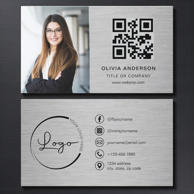Professional Photo Metallic QR Code Social Media Business Card (Creator Uploaded)