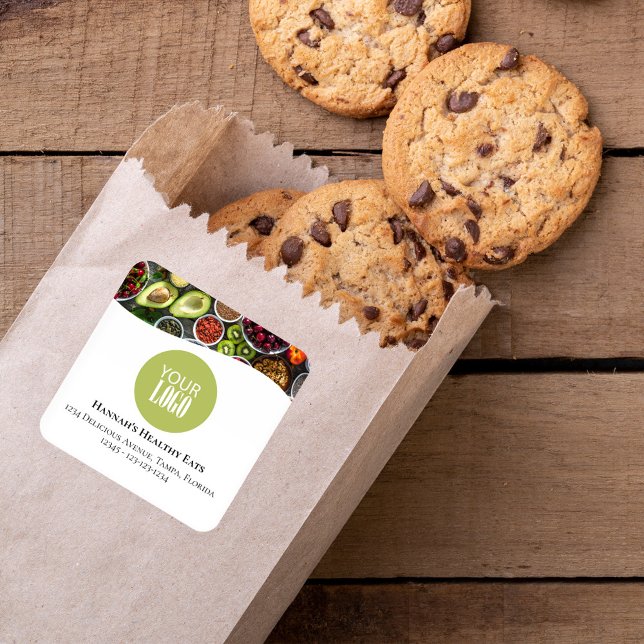 Professional Photo or Logo Promotional Green Square Sticker (Add your logo and photo to this simple packaging sticker. )