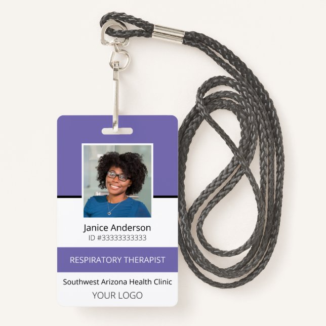 Professional Photo Purple Employee ID Badge (Front with Lanyard)