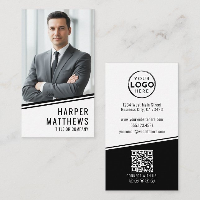 Professional Photo QR Code Company Logo Vertical Business Card (Front/Back)