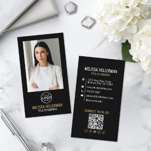 Professional Photo QR Code Company Logo Vertical Business Card