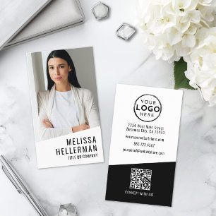 Professional Photo QR Code Company Logo Vertical Business Card