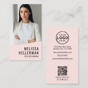 Professional Photo QR Code Logo Blush Pink Business Card