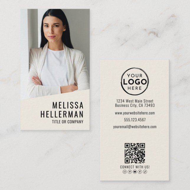 Professional Photo QR Code Logo Vertical Business Card (Front/Back)