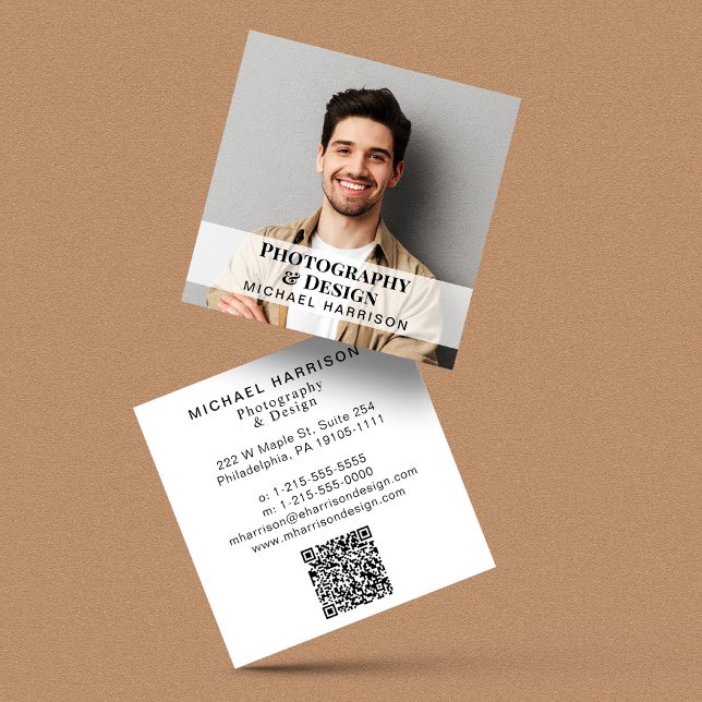 Professional Photo QR Code Square Business Card (Input your website address to create a scannable QR code)