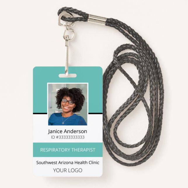 Professional Photo Teal Employee ID Badge (Front with Lanyard)
