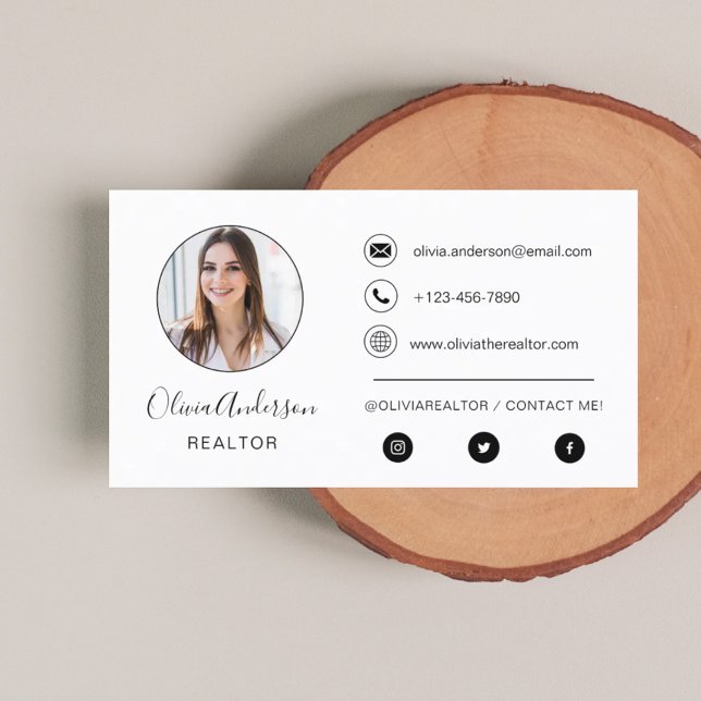 Professional Photo White Black Business Card (Creator Uploaded)