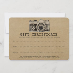 Professional Photographer Camera Gift Certificate