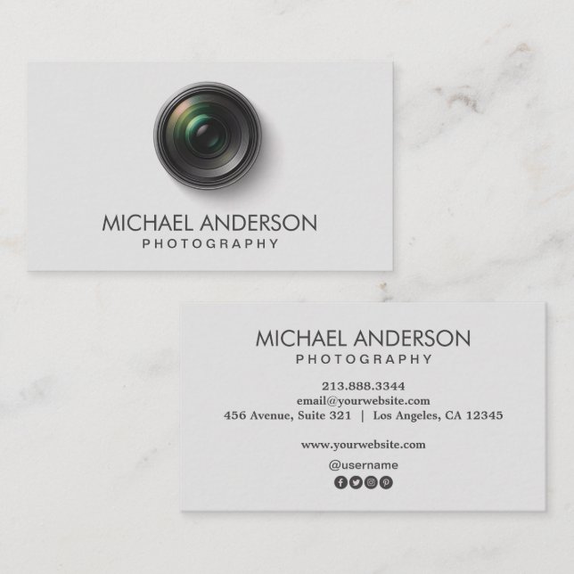 Professional Photographer camera lens Photography  Business Card (Front/Back)
