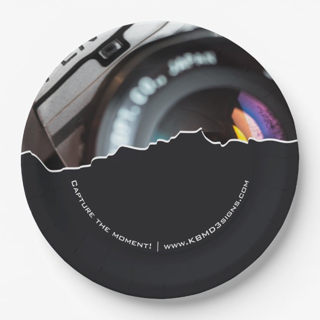 Professional Photographer Custom Photo Black Paper Plate (Front)