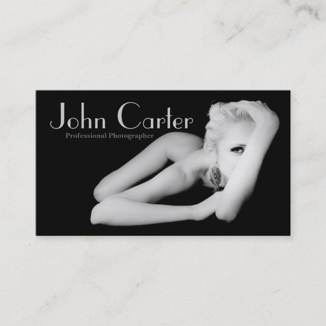 Professional Photographer Woman Model Black Business Card (Front)