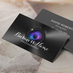 Professional Photography Camera Lens Faux Metal Business Card