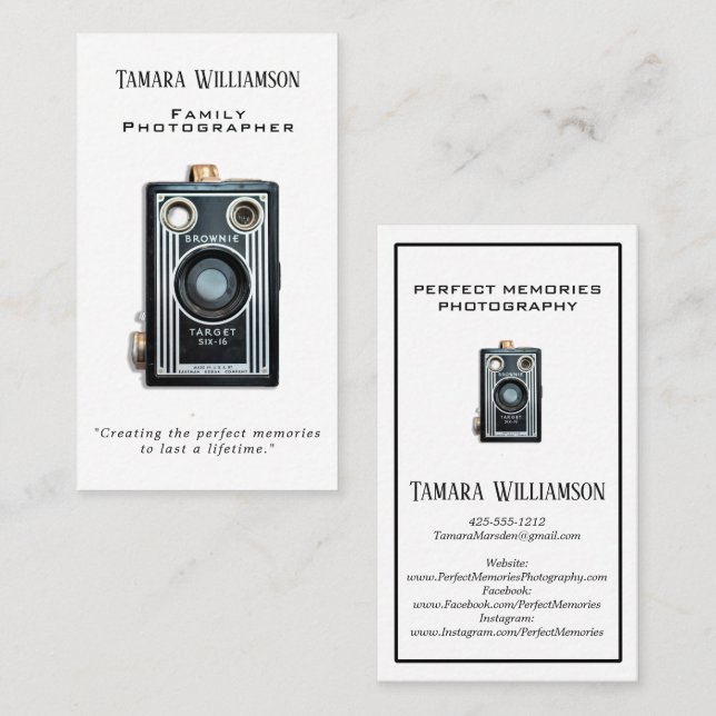 Professional Photography Vintage Camera Photo Business Card (Front/Back)
