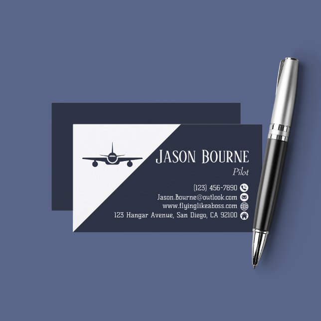 Professional Pilot Aviation Company Navy Blue Business Card (Creator Uploaded)