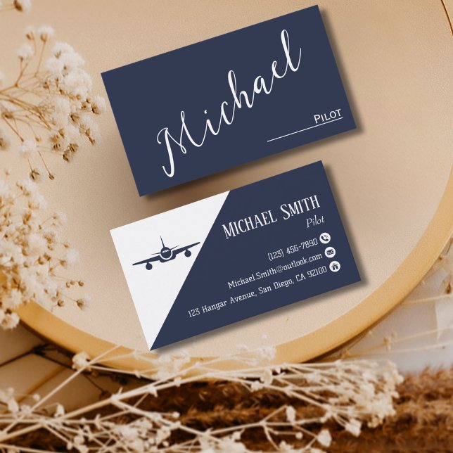 Professional Pilot Company Navy Blue Aviation Business Card (Creator Uploaded)