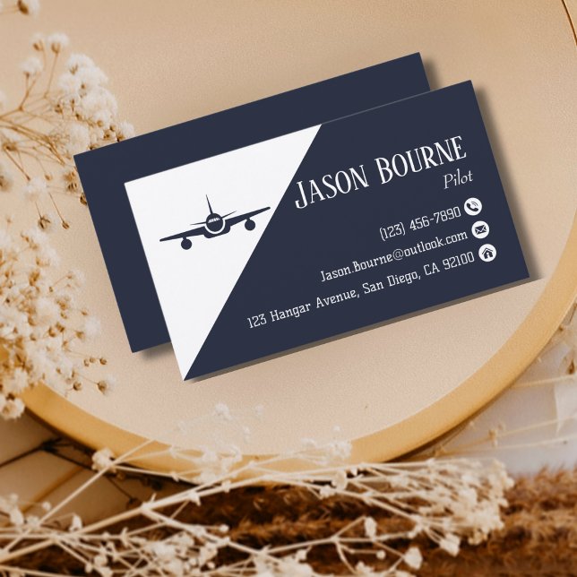 Professional Pilot Company Navy Blue Aviation Business Card (Creator Uploaded)