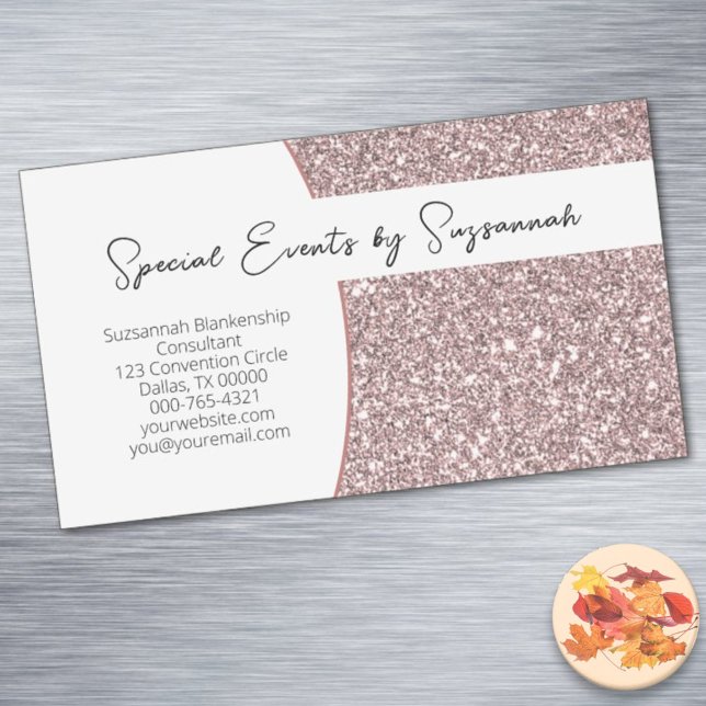 Professional Pink Faux Glitter Custom  Magnetic Business Card (Present business cards that customers / clients can add to the refrigerator or file cabinet. )