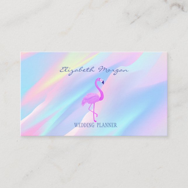 Professional Pink Flamingo,Holographic Abstract Business Card (Front)