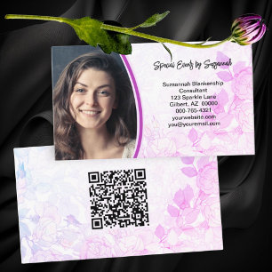 Professional Pink Floral Background Custom Photo Business Card