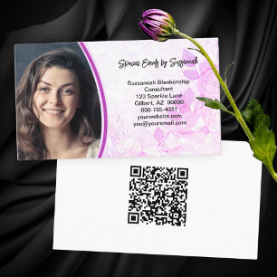 Professional Pink Floral Background Custom Photo Business Card