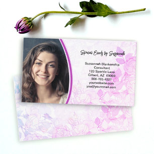 Professional Pink Floral Background Custom Photo Business Card