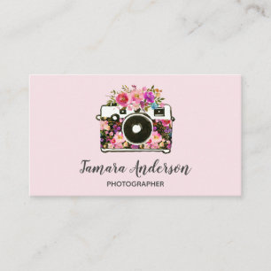 Professional Pink Floral Camera Photographer Pink Business Card