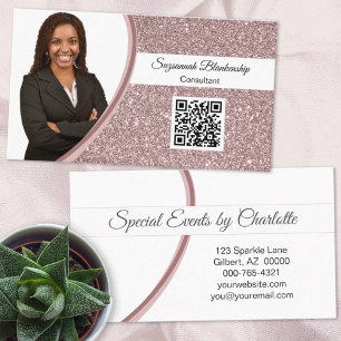 Professional Pink Glitter Custom Photo QR Code Business Card