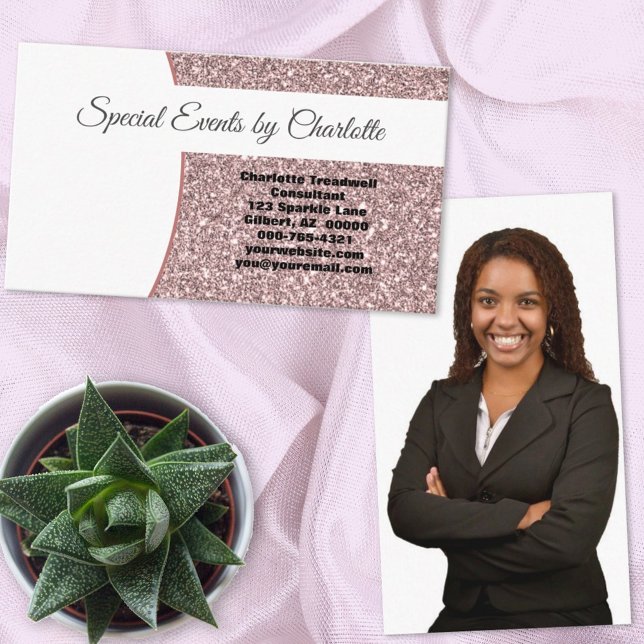 Professional Pink Glitter FRONT Custom Photo BACK Business Card (Creator Uploaded)