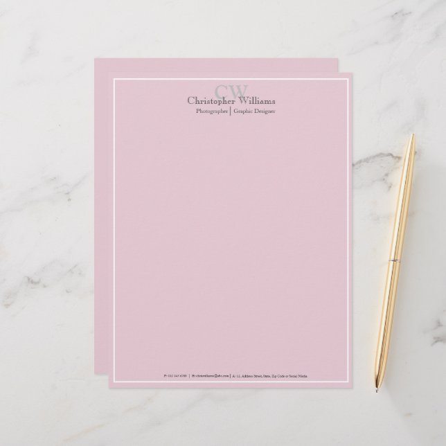 Professional Pink Minimalist Custom Letterhead (Front/Back In Situ)