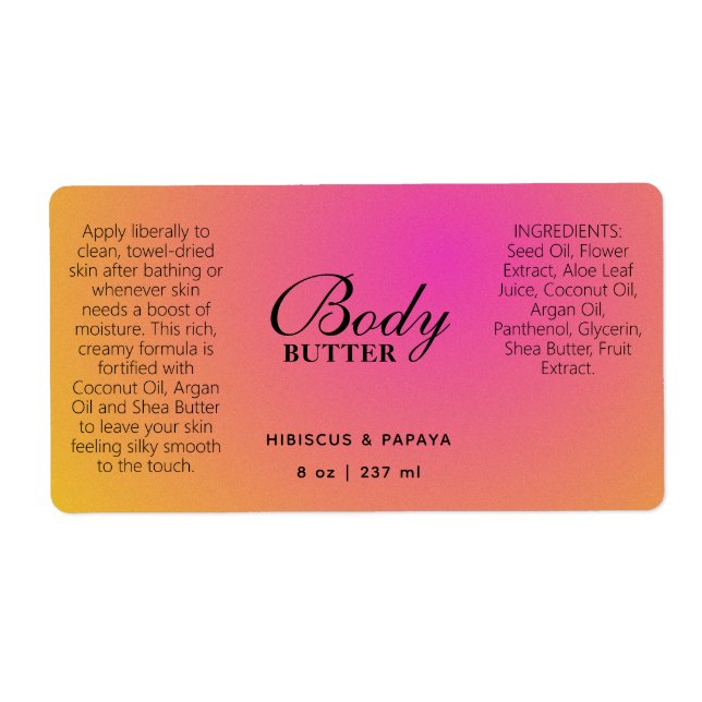 Professional Pink Orange Body Butter Labels (Front)