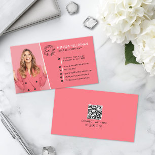 Professional Pink QR Code Photo Your Logo Business Card